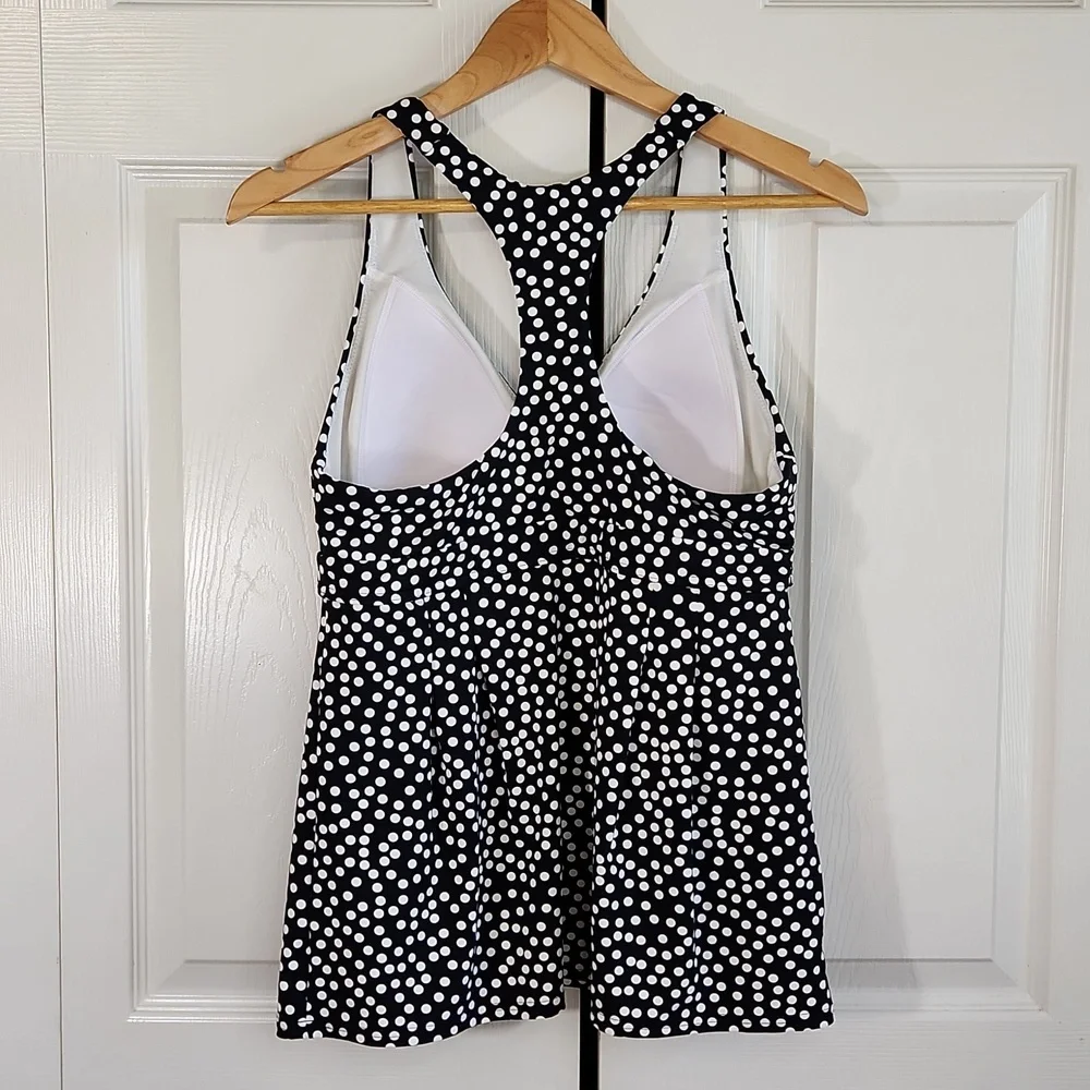 Lands' End Black & White Polka Dot Tankini Top Size 8 Summer Vacation‎ Swimwear